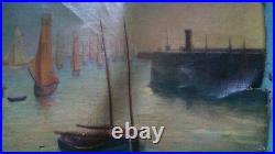Tableau très ancien HST Huile sur toile Marine sans chassis Signature a identifi