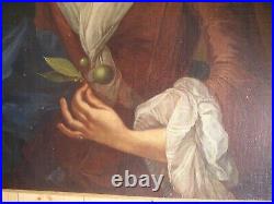 Tableaux Anciens XVIII Portrait Femmes Aux Citrons Vert Huile Sur Toile