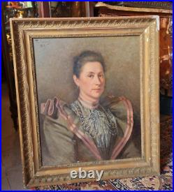 Timothée Hacquard, portrait de femme huile sur toile encadrée XIX ème s