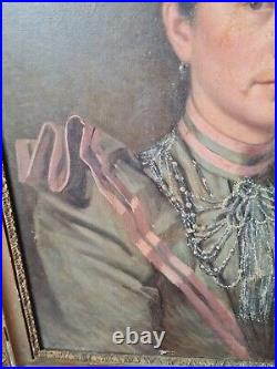 Timothée Hacquard, portrait de femme huile sur toile encadrée XIX ème s