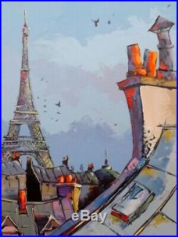 Toits de Paris Tour Eiffel Original Unique artisteJP DOUCHEZ Peinture au couteau