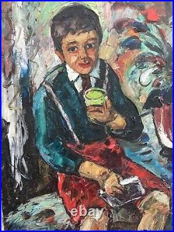 Très Belle Peinture 1964 Huile Sur Toile Maurice Vagh-Weinmann Enfant Portrait