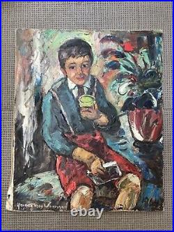 Très Belle Peinture 1964 Huile Sur Toile Maurice Vagh-Weinmann Enfant Portrait