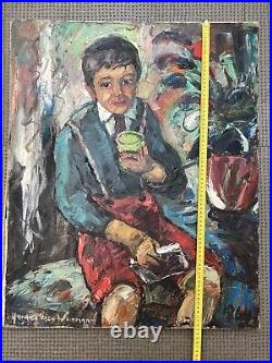 Très Belle Peinture 1964 Huile Sur Toile Maurice Vagh-Weinmann Enfant Portrait