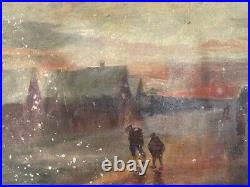 Très Belle Peinture Huile Sur Toile Neige Paysage Maison 1900 Art A Identifier