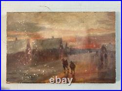 Très Belle Peinture Huile Sur Toile Neige Paysage Maison 1900 Art A Identifier