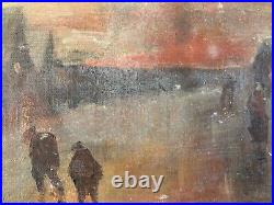 Très Belle Peinture Huile Sur Toile Neige Paysage Maison 1900 Art A Identifier