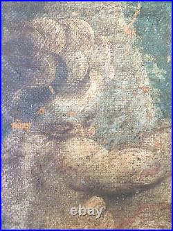 Très Belle Peinture Huile Sur Toile XVIIe Ange Chérubin Putti Louis XIV Religion