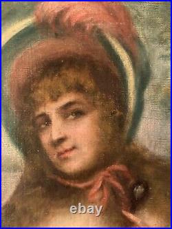 Très Belle Peinture Huile sur Toile femme portrait À L Ombrelle 1900 No Renoir