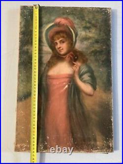 Très Belle Peinture Huile sur Toile femme portrait À L Ombrelle 1900 No Renoir