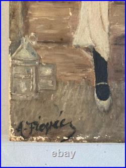 Très Belle Peinture Huile sur Toile femme portrait Clown Triste Pierrot Art 1920