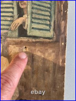 Très Belle Peinture Huile sur Toile femme portrait Clown Triste Pierrot Art 1920