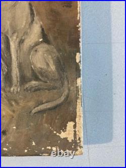Très Belle Peinture Huile sur Toile femme portrait Clown Triste Pierrot Art 1920