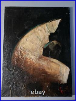 Très Belle Peinture Moderne Huile Sur Toile Abstrait Hst Abstraction Cire 1990