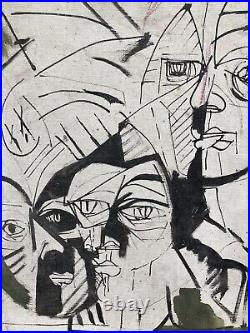 Très Belle Peinture portrait Huile sur toile Cubiste 1970 cubisme a identifier