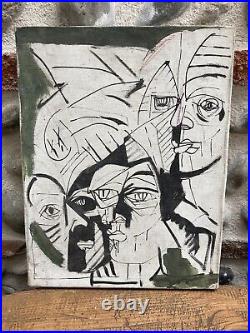 Très Belle Peinture portrait Huile sur toile Cubiste 1970 cubisme a identifier
