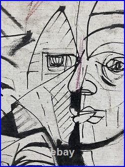 Très Belle Peinture portrait Huile sur toile Cubiste 1970 cubisme a identifier
