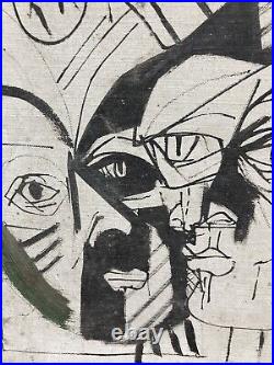 Très Belle Peinture portrait Huile sur toile Cubiste 1970 cubisme a identifier