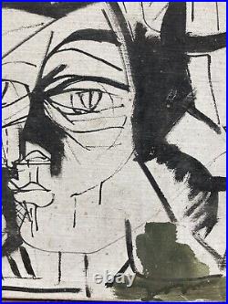 Très Belle Peinture portrait Huile sur toile Cubiste 1970 cubisme a identifier