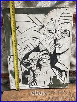 Très Belle Peinture portrait Huile sur toile Cubiste 1970 cubisme a identifier