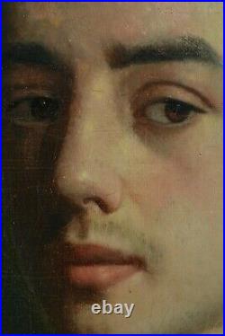 Très beau tableau ancien portrait de jeune homme romantique 19 ème