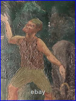 Très beau tableau peinture huile toile hommes bouc Amédée De La PATELLIÈRE 1920