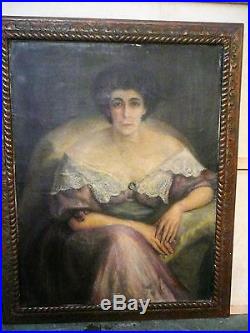 Tres grand portrait de femme huile sur toile 19 eme siecle et son cadre