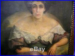 Tres grand portrait de femme huile sur toile 19 eme siecle et son cadre