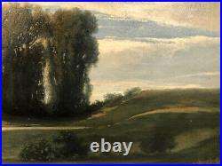 Très grande huile sur toile XIXe, paysage animé de vaches. 101 x 147 cm