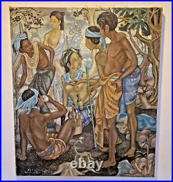 Ubud école de Bali Magnifique huile sur toile signée Sudjana 50 x 42,5 cm