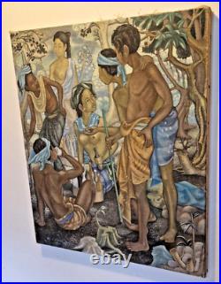 Ubud école de Bali Magnifique huile sur toile signée Sudjana 50 x 42,5 cm