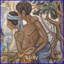 Ubud école de Bali Magnifique huile sur toile signée Sudjana 50 x 42,5 cm