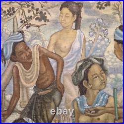 Ubud école de Bali Magnifique huile sur toile signée Sudjana 50 x 42,5 cm