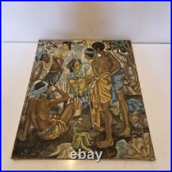 Ubud école de Bali Magnifique huile sur toile signée Sudjana 50 x 42,5 cm