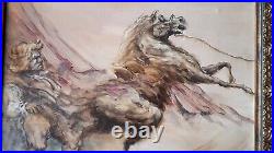 Unique grand tableau Jean Dupuis signé & encadré chevaux huile sur toile