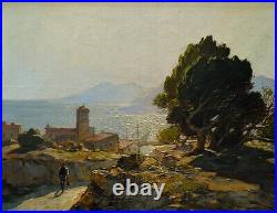 VIDAL Gustave (1895-1966) Coucher de soleil sur un village Corse Bastia Pino