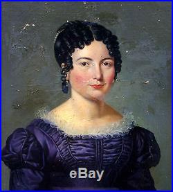 Valette Portrait de femme Ecole Française Huile sur toile XIXème Louis XVIII