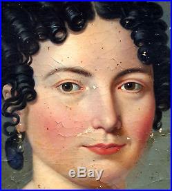 Valette Portrait de femme Ecole Française Huile sur toile XIXème Louis XVIII