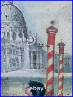 Venise huile sur toile enfant au cerf vollant signé Vianello 51 X 51 CM