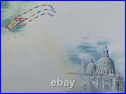 Venise huile sur toile enfant au cerf vollant signé Vianello 51 X 51 CM