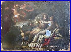 Vénus et Adonis d'après Simon Vouet Huile sur toile XVIIe marouflée anonyme