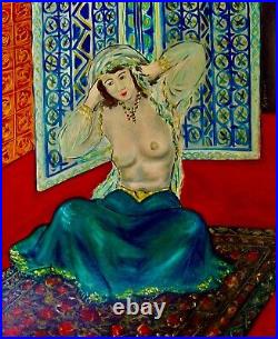Véritable Huile sur toile Danseuse Orientale Originale signée 65x54