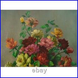 Vers 1940-1950 Ancienne peinture huile Fleurs dans un vase signé M. Govers 83x63