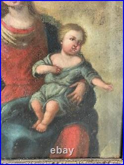 Vierge Marie & Enfant Jésus, XVIIIe siècle, Huile sur Toile dans Cadre Stuc Doré
