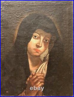 Vierge Marie peinture sur toile du XVIIe anonyme 49 cm par 38 cm école Italienne