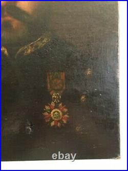 Vieux Tableau d'un portrait de gradé ou d'un soldat, huile sur toile
