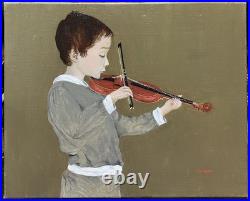 Vintage Original Violinist Portrait Oil Painting on Canvas, Hand Made, Signed