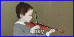 Vintage Original Violinist Portrait Oil Painting on Canvas, Hand Made, Signed