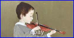 Vintage Original Violinist Portrait Oil Painting on Canvas, Hand Made, Signed