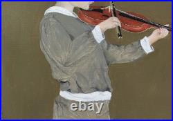 Vintage Original Violinist Portrait Oil Painting on Canvas, Hand Made, Signed